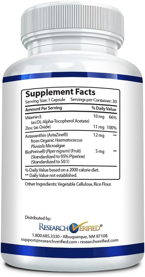 Research Verified Astaxantina – Potente antioxidante, combate los radicales libres, apoya la piel, las articulaciones, el cerebro, los ojos y el