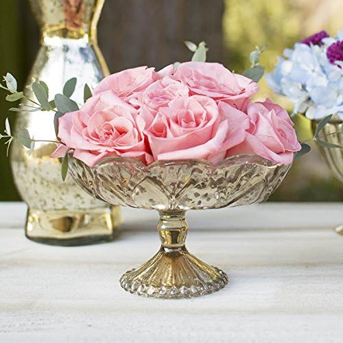 Compota de vidrio dorado, cuenco con base de pedestal, vidrio de mercurio, motivo de cuentas, centro de mesa para el hogar y la boda, decoración de