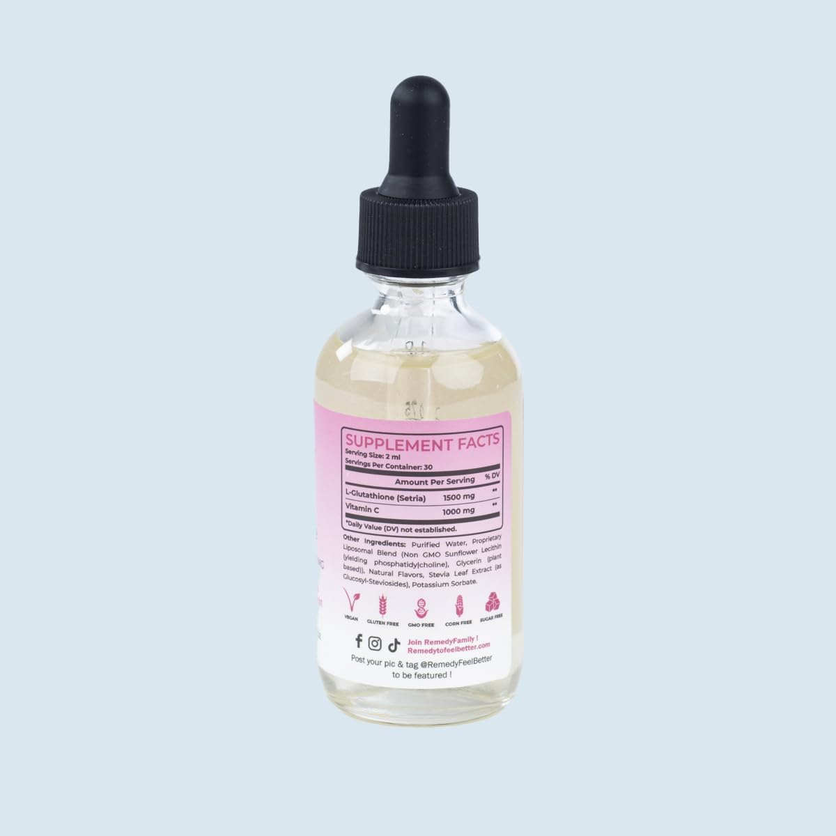 Remedy to Feel Better – Glutatión liposomal 1500 mg + vitamina C 1000 mg – Resplandor de la piel, antienvejecimiento, refuerzo de energía y