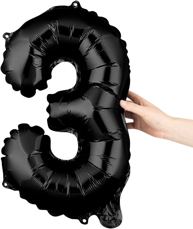 Restaurantware Balloonify – Globo de 16 pulgadas con número 1, globo digital de fiesta  Número 3 autosellante negro de aluminio Mylar globo colgante