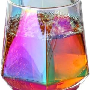 Juego de copas de vino de 1 (10 onzas), copas de vino sin tallo de diamante, cristalería iridiscente, vasos de whisky de cristal, perfectos para una Juego de copas de vino de 1 (10 onzas), copas de vino sin tallo de diamante, cristalería iridiscente, vasos de whisky de cristal, perfectos para una