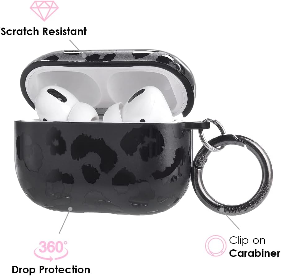 Velvet Caviar Funda para AirPods Pro de leopardo negro con llavero – Fundas protectoras rígidas compatibles con Apple Airpod Pro