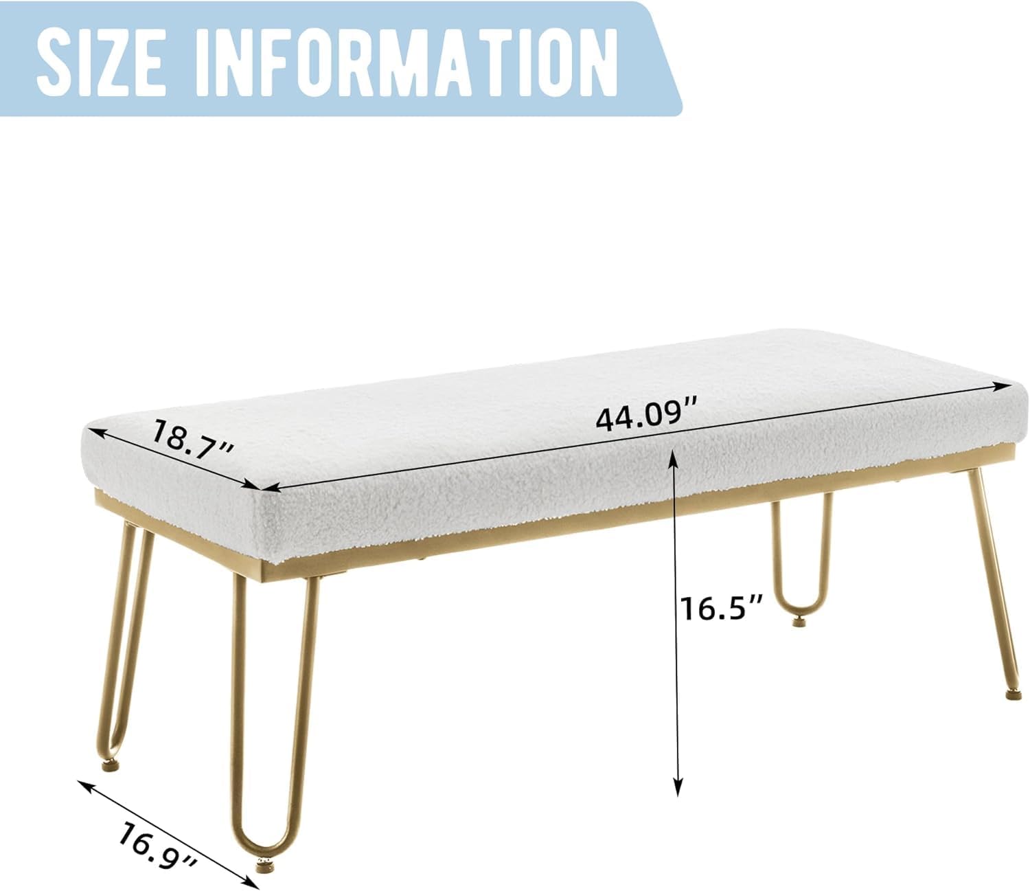 Alunaune Banco de cama de piel de peluche blanco para dormitorio, banco otomano, banco de entrada moderno tapizado, taburete decorativo esponjoso