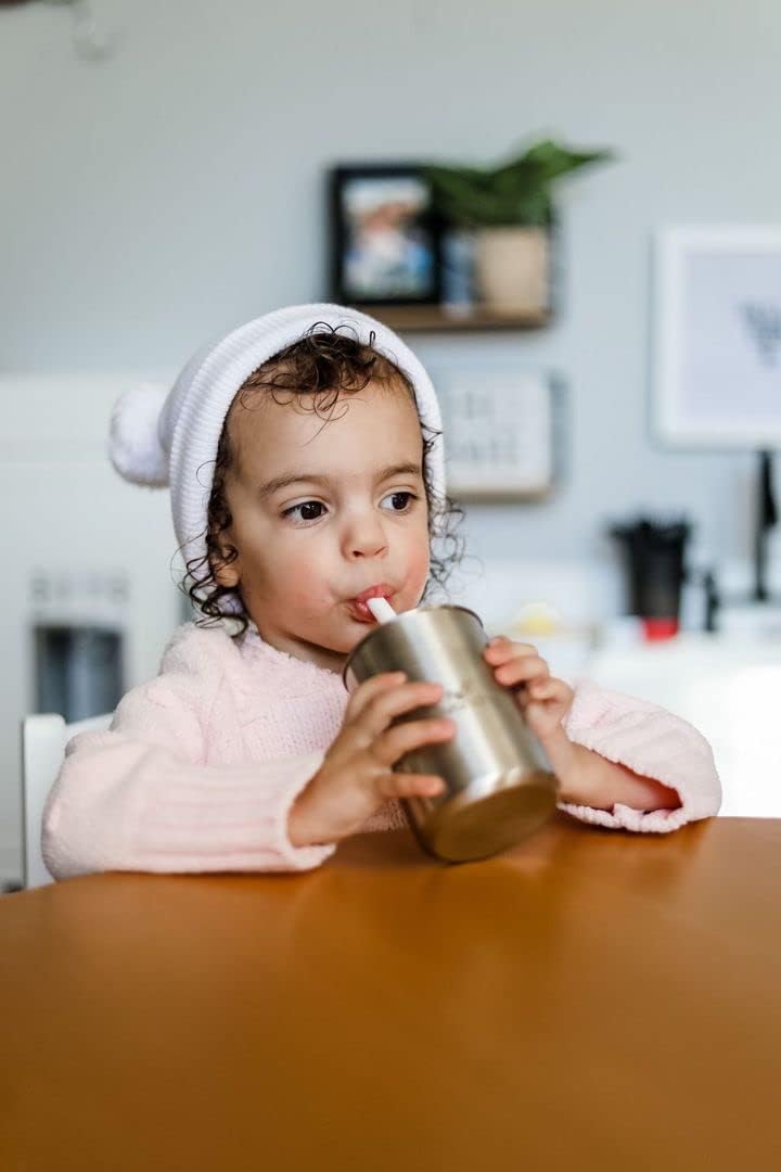Avanchy Taza para bebé con 5 pajitas, tazas de entrenamiento para bebés y niños pequeños, destete LED para bebés, 6+ meses, acero inoxidable, rosa