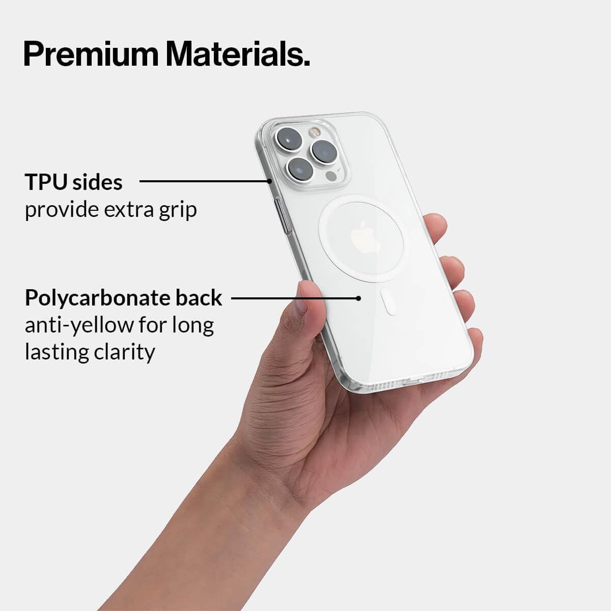 totallee Funda transparente para iPhone 15 Pro con agarre extra, delgada y magnética para iPhone 15 Pro con imanes integrados (agarre transparente)