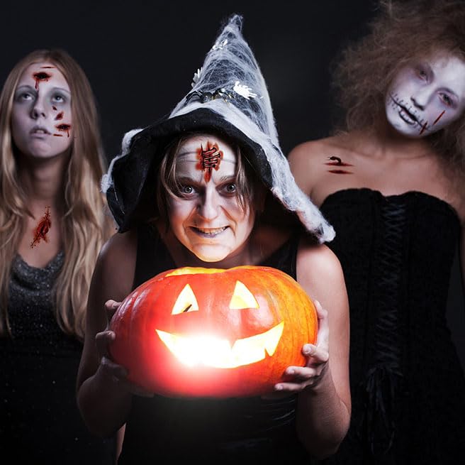 ELOOF Tatuajes de Halloween de cicatriz para el cuerpo, tatuajes de maquillaje realistas temporales para hombres, adultos, mujeres, niños (pegatinas