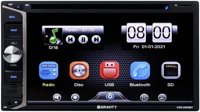 Gravity D920BT – Receptor estéreo de coche de 6.2 pulgadas, 200 vatios, doble DIN 2DIN, pantalla táctil HD con DVDCDMP3FMUSBSD, compatible con