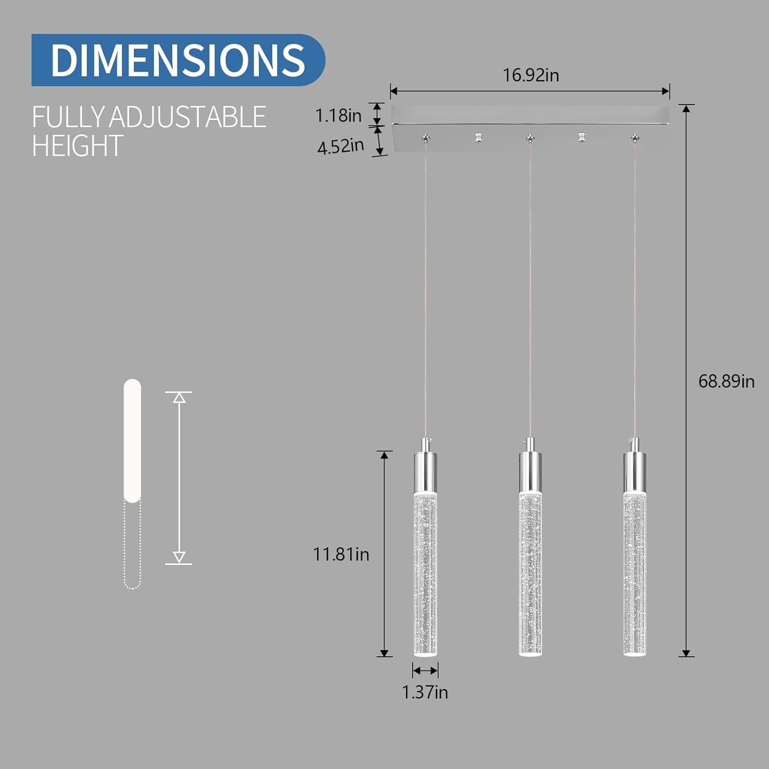 Iluminación moderna para isla de cocina, lámpara colgante de isla de cocina, regulable, LED, cromada, mini iluminación colgante, comedor, sala de