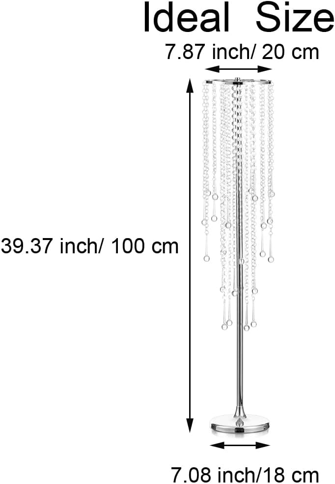 Jarrones altos para centros de mesa de boda, florero plateado de 39.4 pulgadas con cristal de araña, decoración de mesa de centro de mesa, soporte