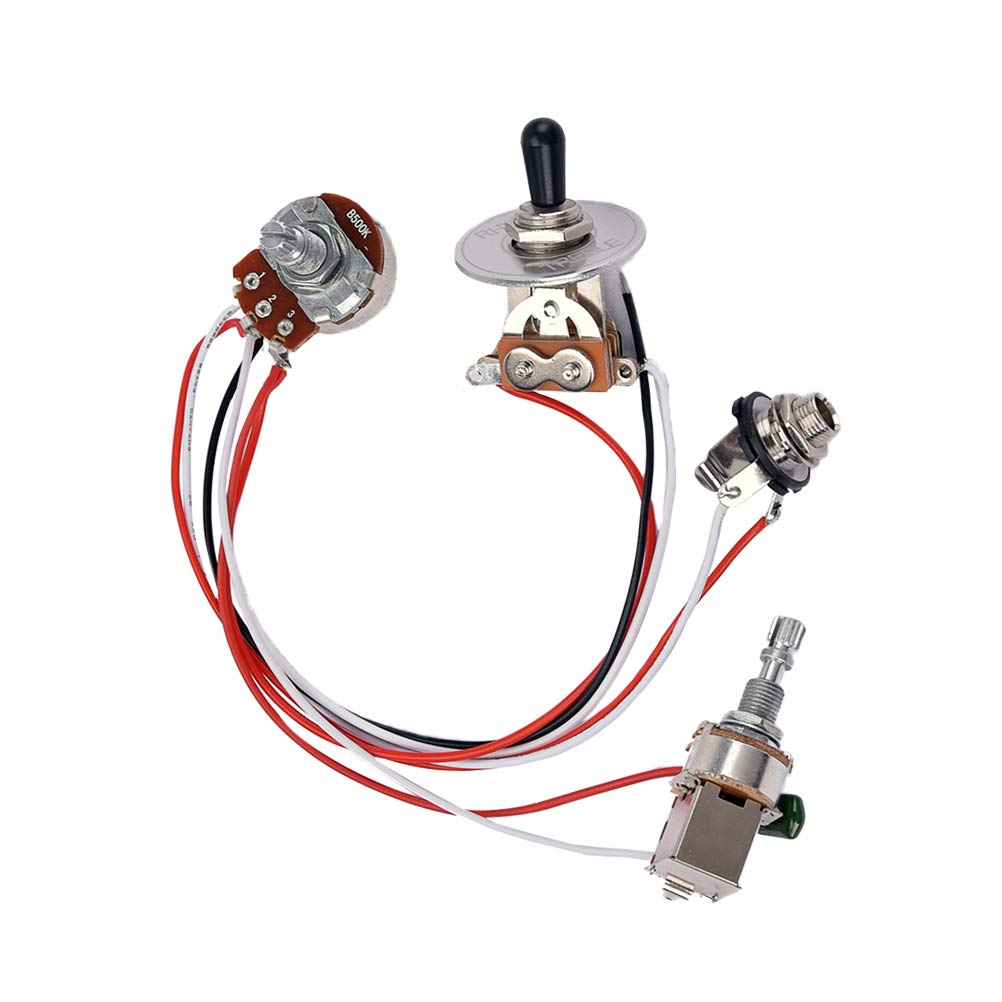 1 juego de arnés de cableado para guitarra eléctrica, kit precableado de 3 vías, 1 volumen, 1 tono, potenciómetro de 500 K