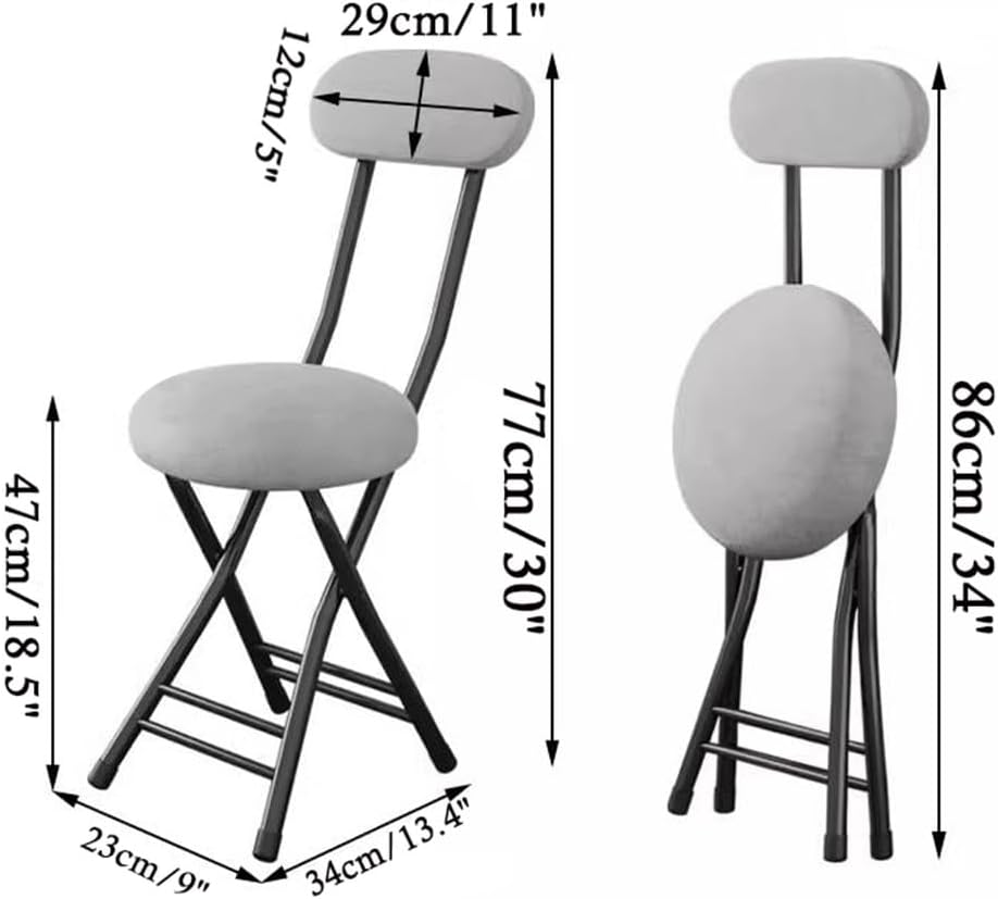 Juego de 2 taburetes portátiles, taburetes plegables de poliuretano acolchado con respaldo, taburetes de bar de altura de encimera de cocina para