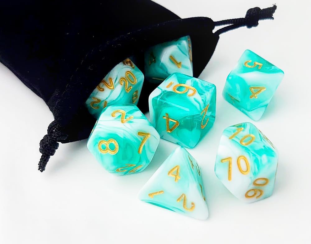 DND – Juego de 7 dados poliédricos para D&D, TTRPG, Calabozos y Dragones, juegos de dados de mesa, accesorios DND, dados del sistema D20verde