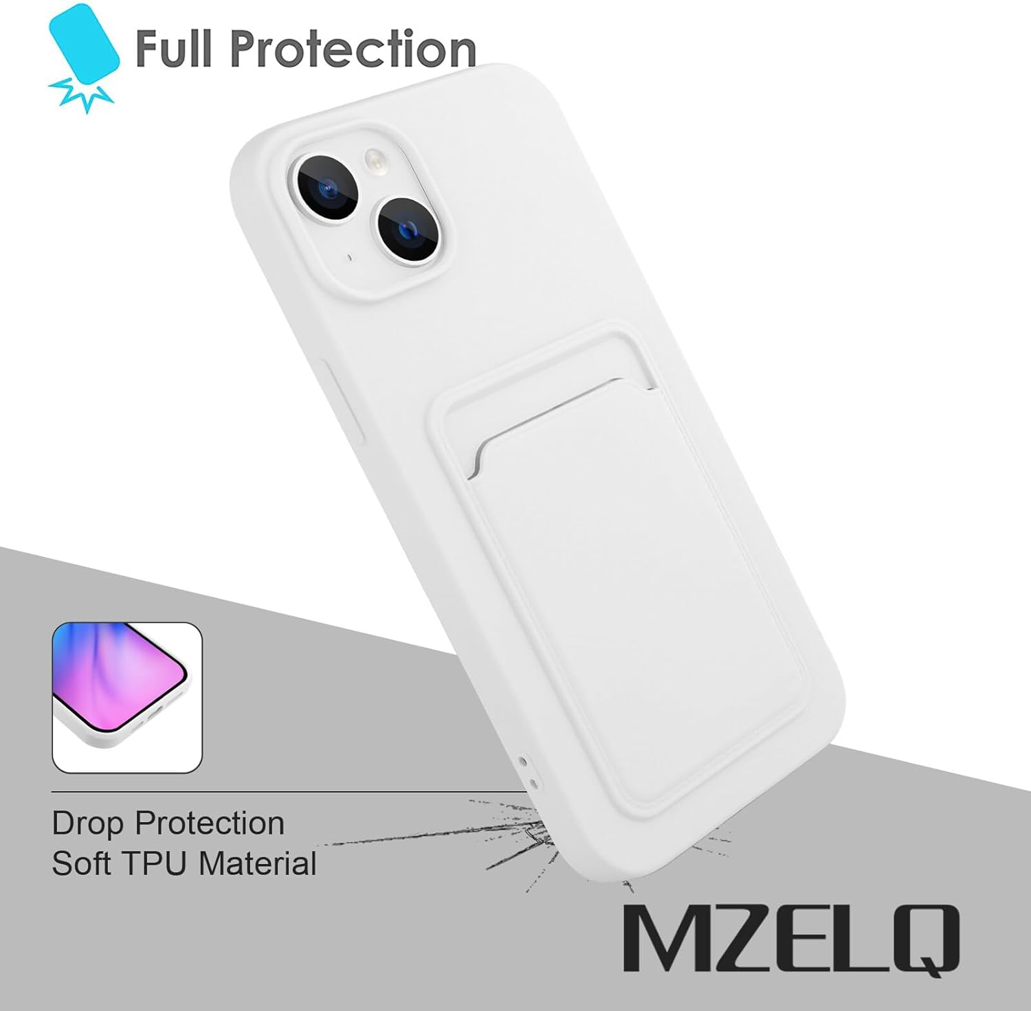 MZELQ Funda de silicona compatible con iPhone 15 2023, funda protectora de cámara para tarjeta+protector de pantalla, funda con ranura para
