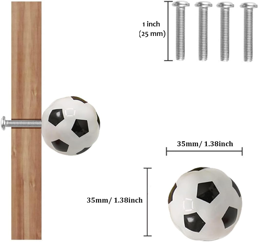 Tverghvad Pomos de cerámica para tocadores de pelota de fútbol, paquete de 8 manijas para muebles de cocina, pomos para muebles de cocina para niños