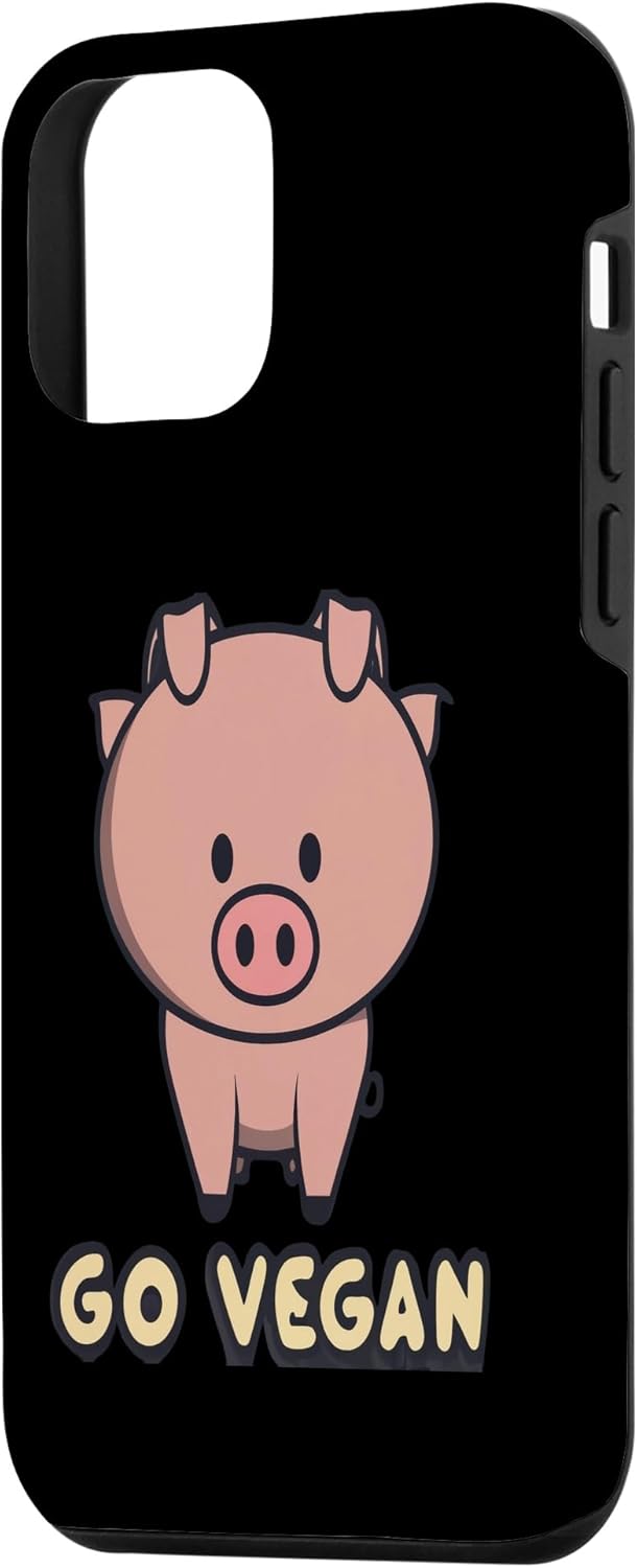 Funda para iPhone 12 mini go vegan funny pig typography illustration veggies