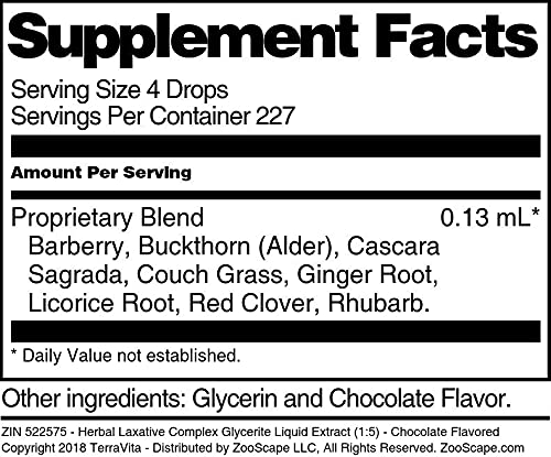 TerraVita Extracto líquido de glicerita complejo laxante herbario (15) – Sabor a chocolate (1 oz, ZIN 522575)