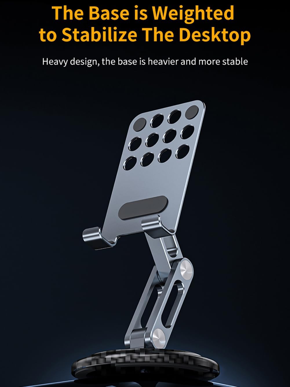 WYYHAA Aluminum Foldable Phone Stand for Desk with Carbon Steel Base, Fully Adjustable Foldable Desktop Phone Holder Cradle Dock Compatible with