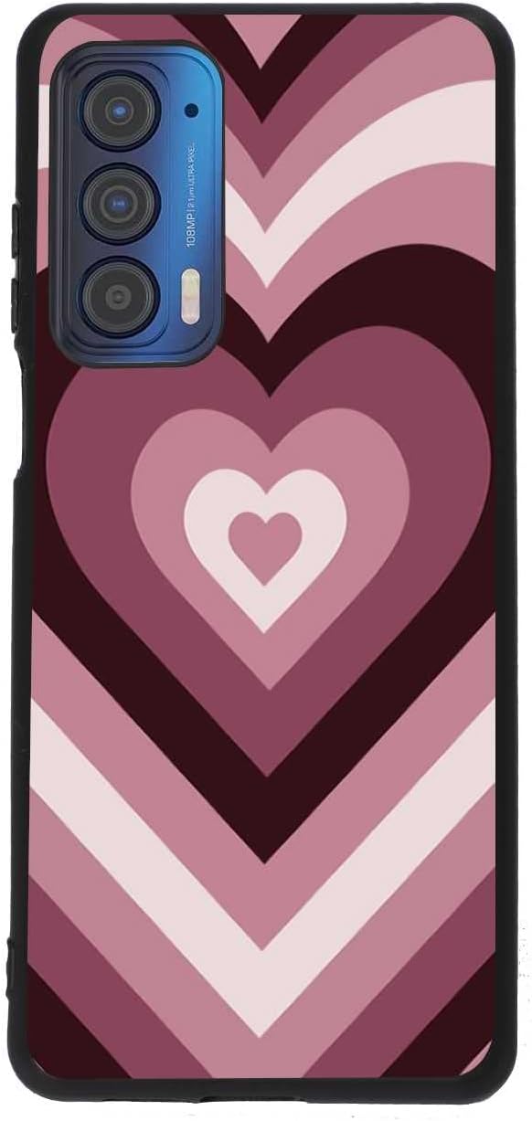 Funda diseñada para Motorola Moto Edge 2021Edge 5G UW, rosa y morado con corazón de amor, café con leche, San Valentín, diseñado para Moto Case para