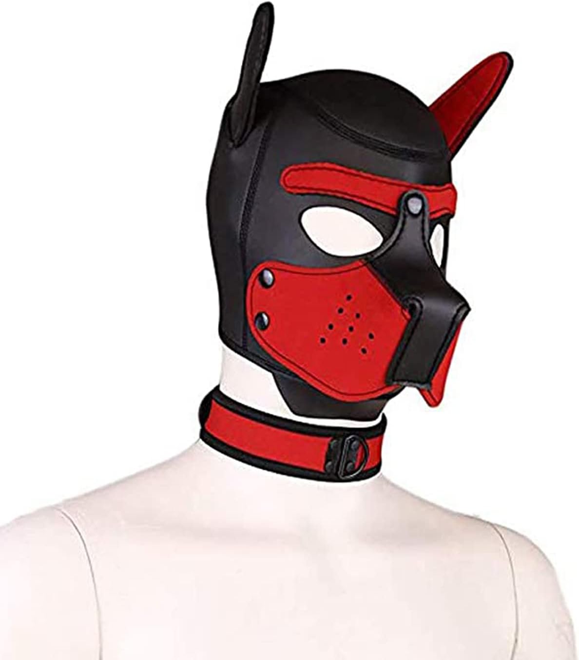 Máscara de neopreno de cara completa para perro con cuello, disfraz novedoso para cachorros, capucha de neopreno para adultos (rojo)