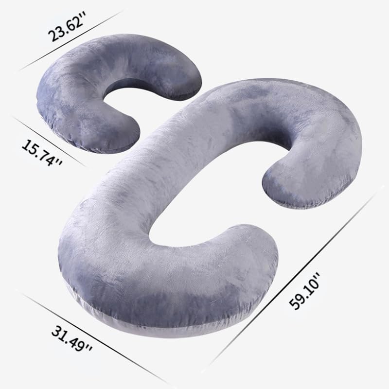 Almohadas de embarazo para dormir, almohada de cuerpo completo en forma de C para mujeres embarazadas, almohada de embarazo suave con funda de