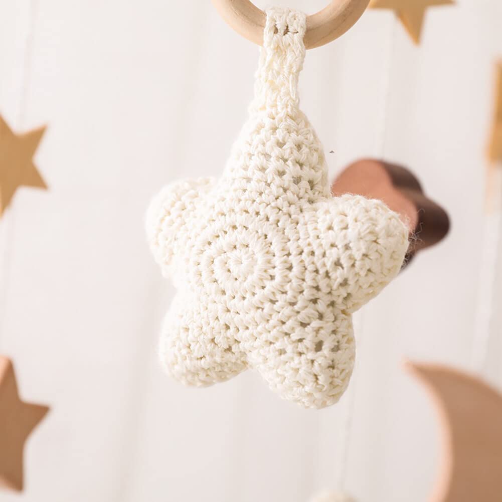 Brazo de madera móvil, campana de viento para recién nacido, con forma de estrella, campana de cuna giratoria para todas las cunas, decoración de la