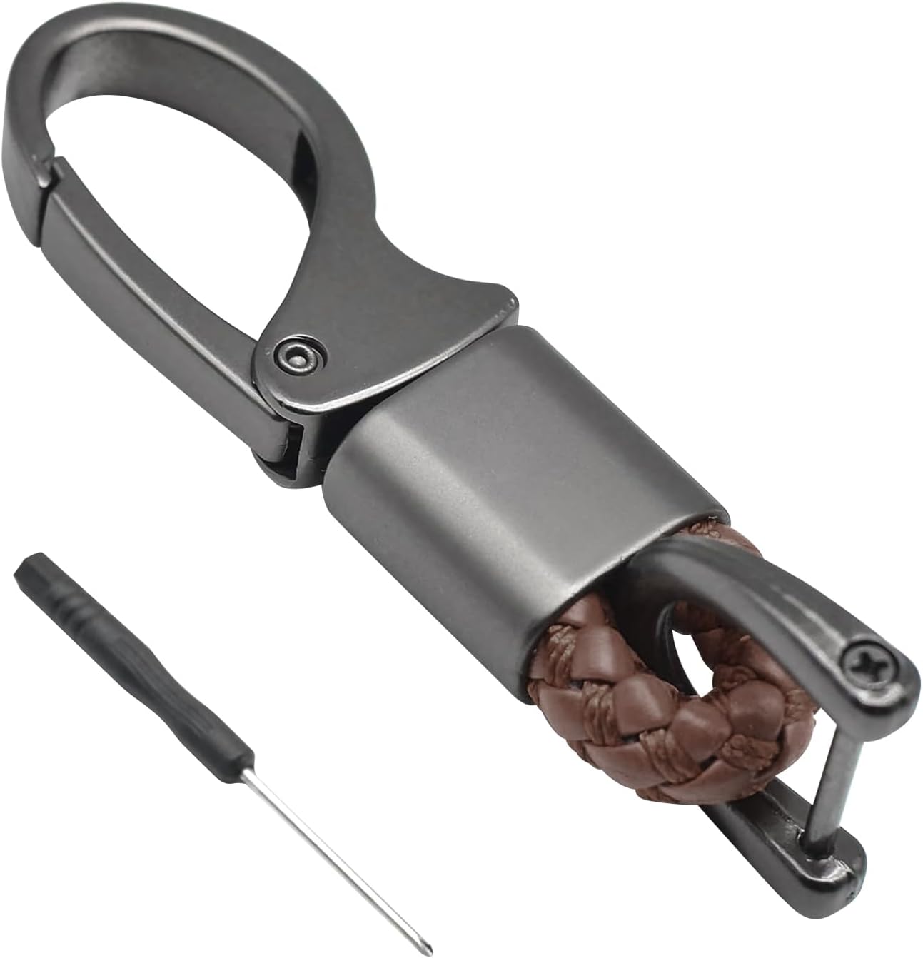 Llaveros para automóvil, 360 grados de cuero giratorio con anillo en D antipérdida, llaveros universales de metal resistente con destornillador para