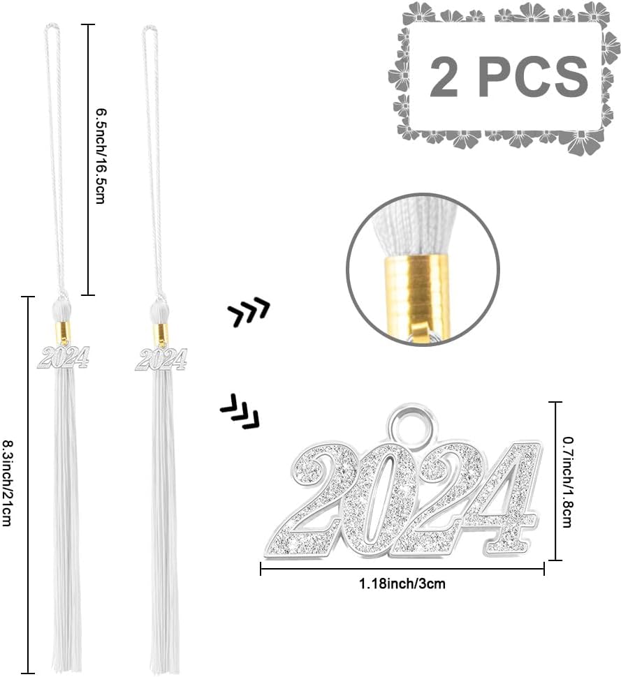 2 borlas de graduación académica 2024 borla para graduación 2024 borla para graduación, sombrero, decoración borla con el dije de plata del año