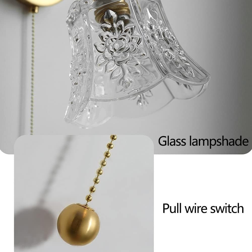 Lámpara de pared de vidrio retro latón decorativo apliques de pared interruptor de cable de tracción Iluminación nocturna Luminaria cabecera de