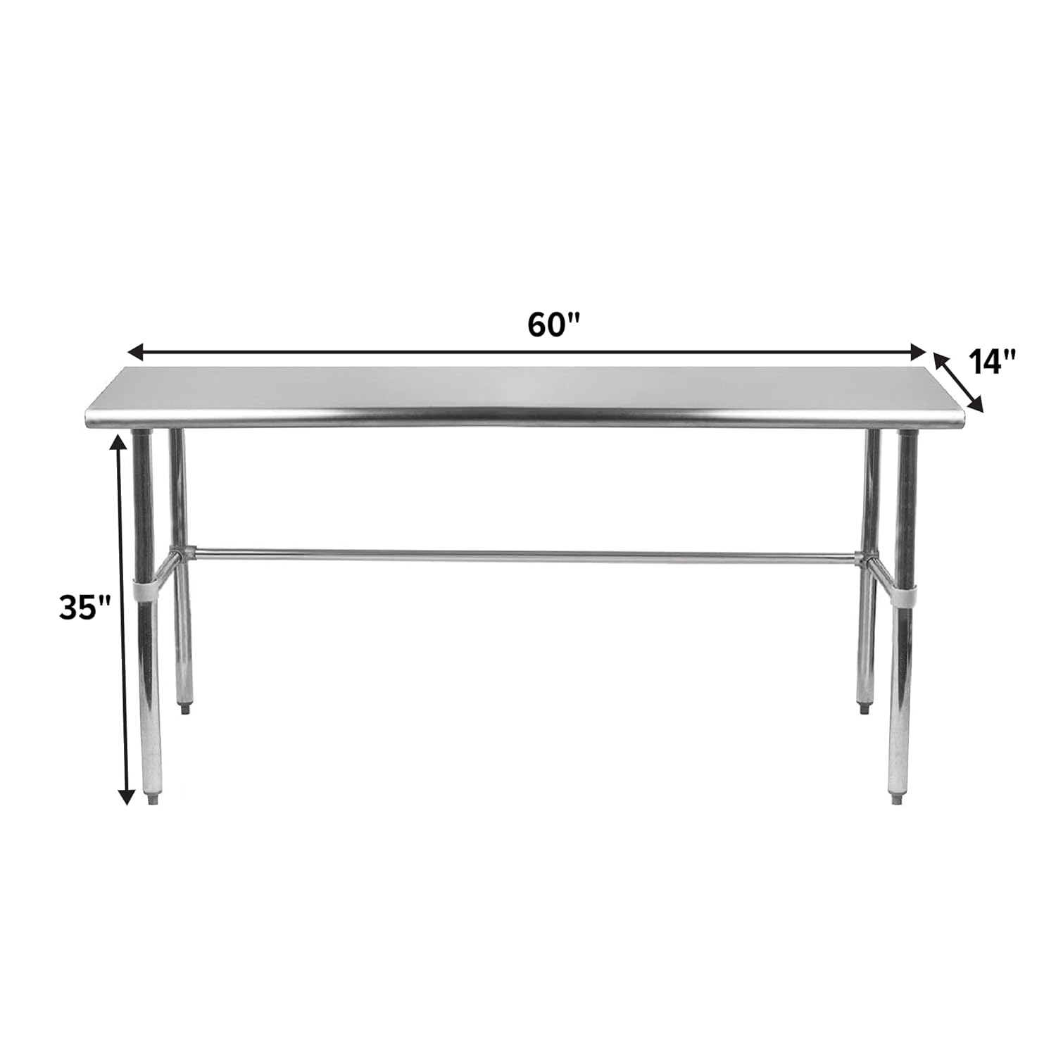Mesa de trabajo de acero inoxidable de base abierta con galvanizado