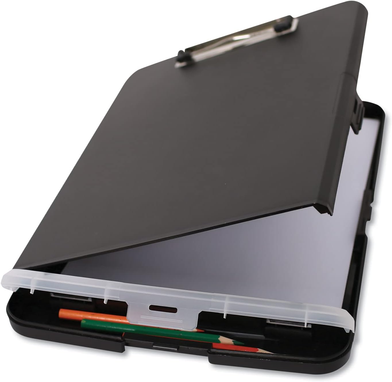 Universal UNV40319 Portapapeles de almacenamiento de capacidad de 12 pulgadas con compartimento para bolígrafos, color negro