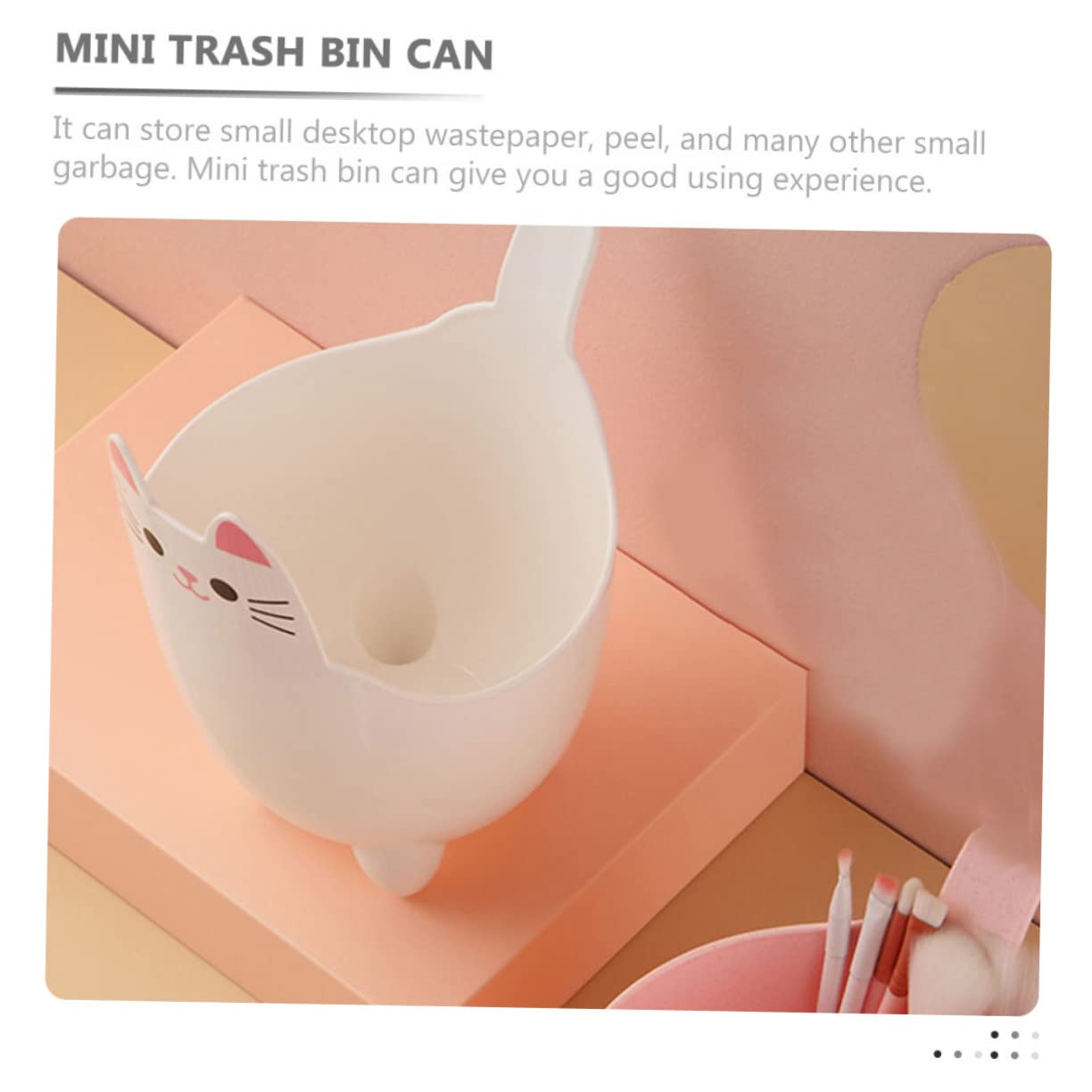 STOBAZA Bote de basura con forma de gato de escritorio, pequeño bote de basura con tapa de cubo de basura de plástico, cubo de basura decorativo,