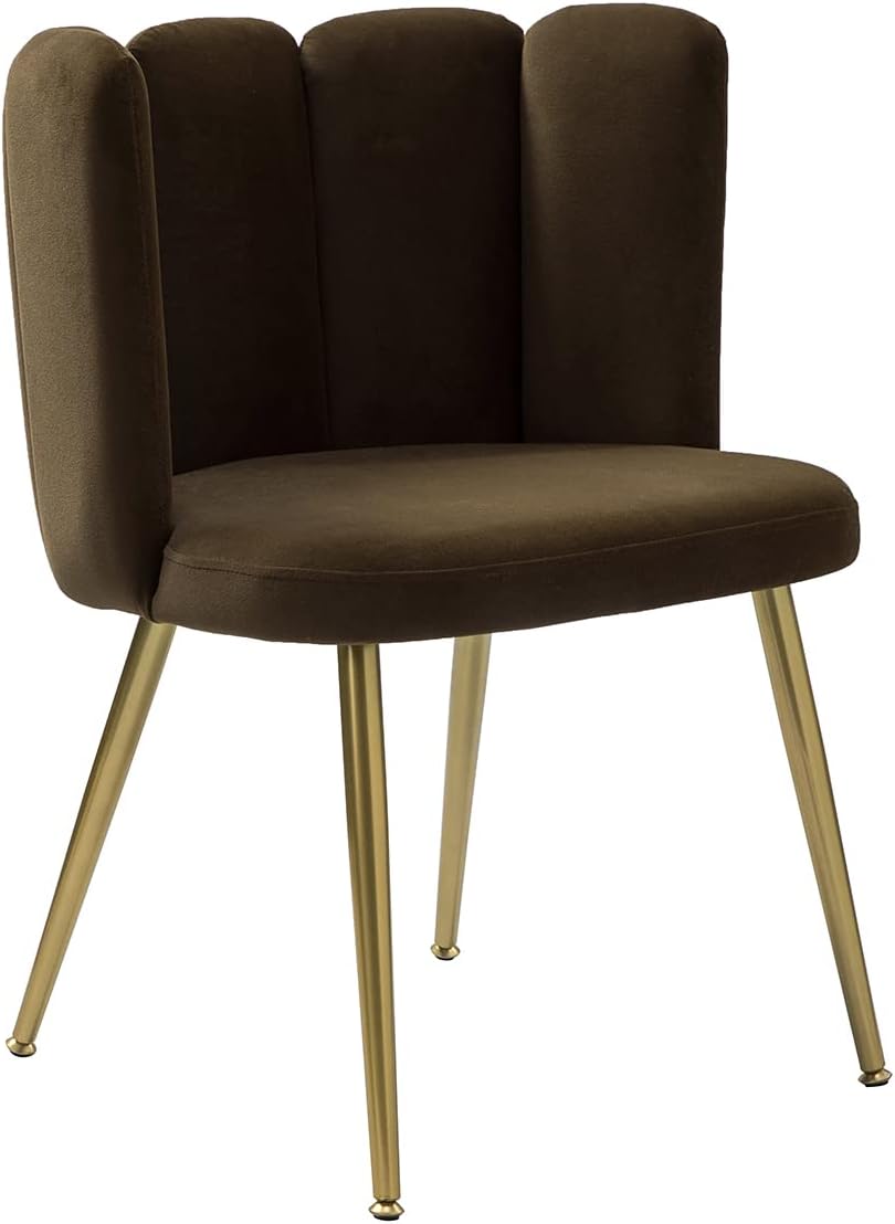 HULALA HOME Silla de comedor de terciopelo moderna con respaldo de concha y patas de metal dorado, cómoda silla tapizada para sala de estar,