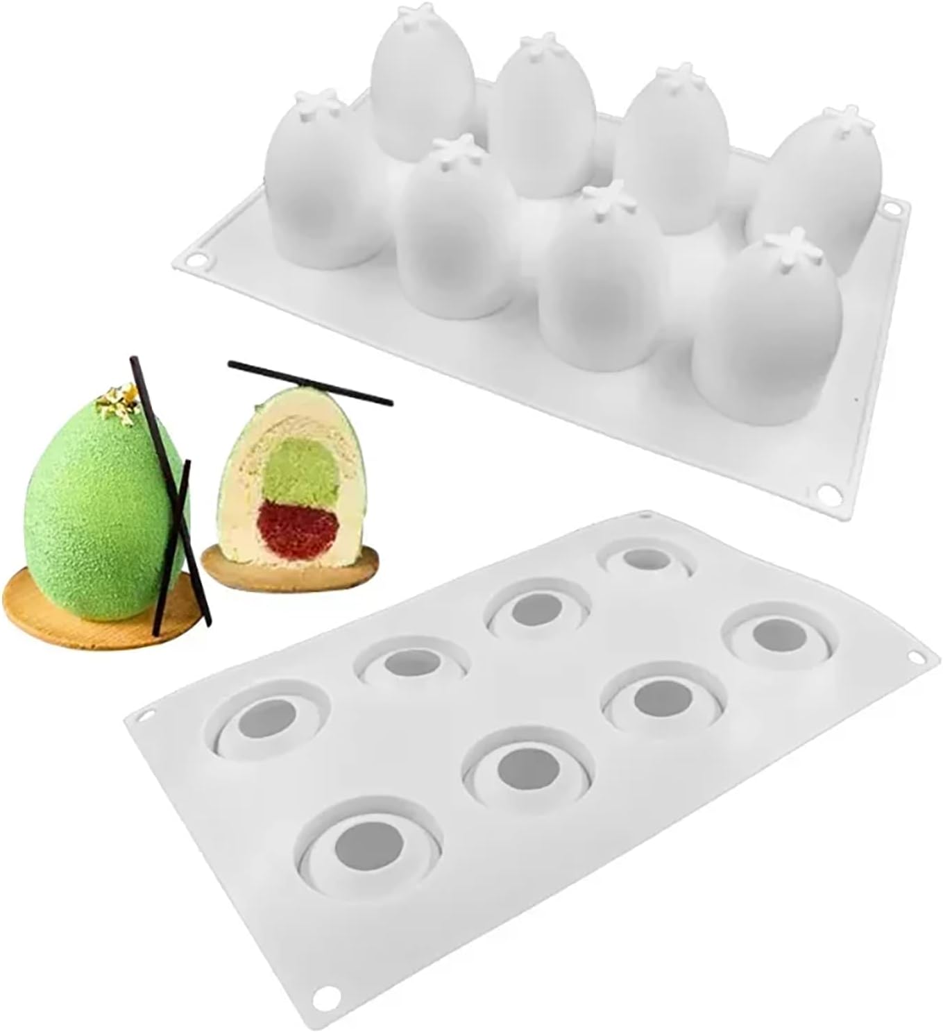 Moldes de silicona para huevos de Pascua 3D con 8 cavidades para velas, mousse, pastel, chocolate, dulces, pastelería, jabón, muffins, postre,