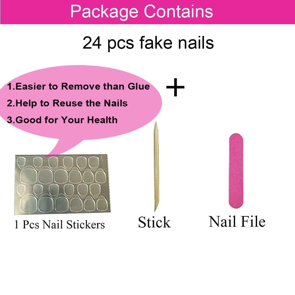 Magrace Uñas postizas medianas con diseño de almendra, uñas postizas francesas con diseños, 24 unidades, uñas adhesivas para mujer