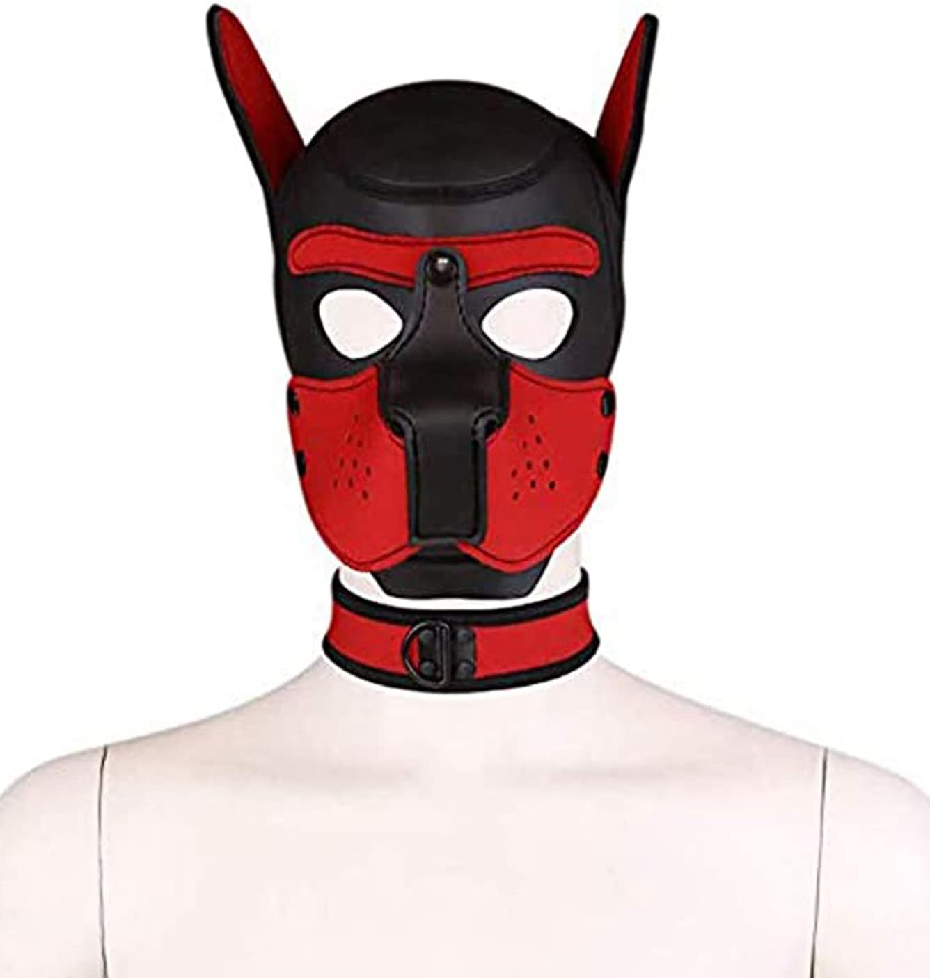 Máscara de neopreno de cara completa para perro con cuello, disfraz novedoso para cachorros, capucha de neopreno para adultos (rojo)