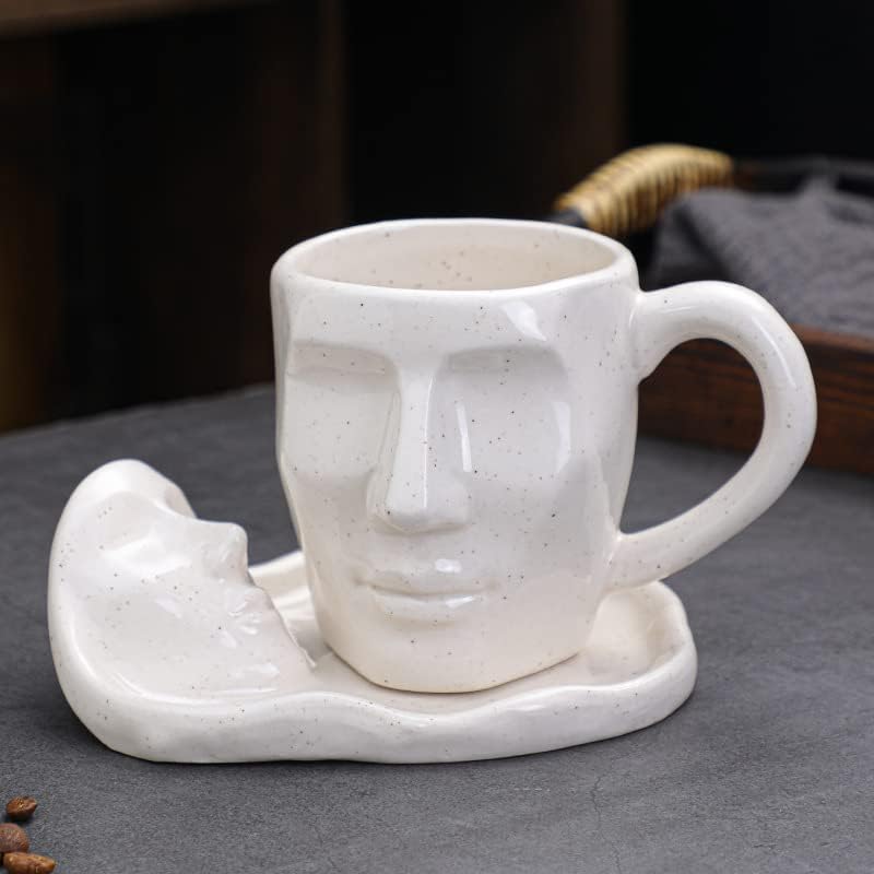 Juego de tazas de besos Taza de cerámica de cara humana Taza de café Pensador Creativo Taza de café Divertida forma de cara taza con bandeja Set