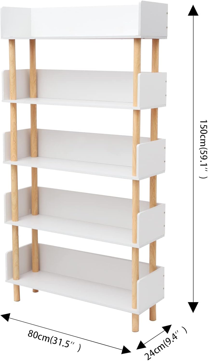 PaNeTnya Estantería abierta independiente de 5 niveles, estantería blanca, estante de almacenamiento multifuncional para sala de estar, dormitorio y