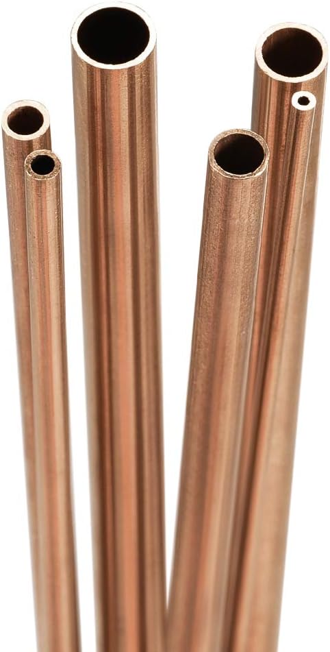 uxcell Tubo de cobre, 0.079 in, 0.118 in, 0.157 in, 0.197 in, 0.236 in, 0.276 in de diámetro exterior x 0.020 in, grosor de pared, 11.811 in de