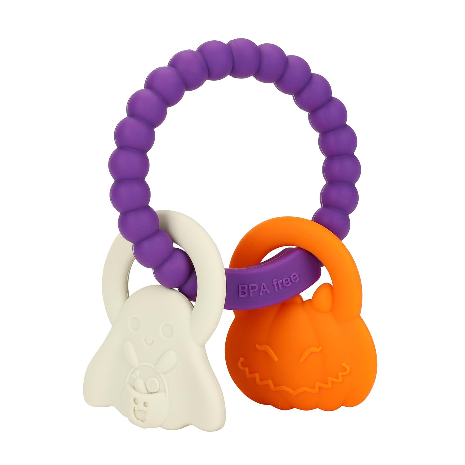 Anillo de dentición de silicona, juguetes mordedores para bebés de Halloween con sonajeros de calabaza y fantasma, juguetes sensoriales para