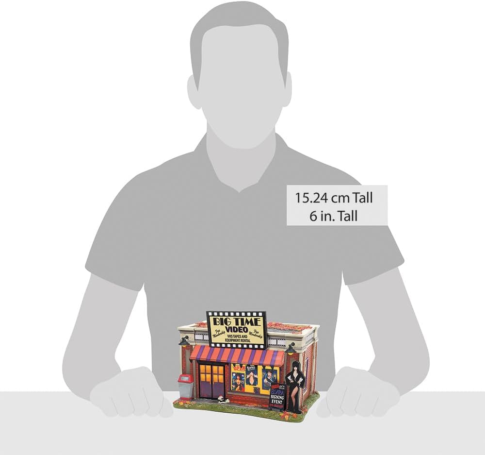 Department 56 Elvira Mistress of The Dark Village Big Time Video Store – Edificio iluminado, 6 pulgadas, multicolor