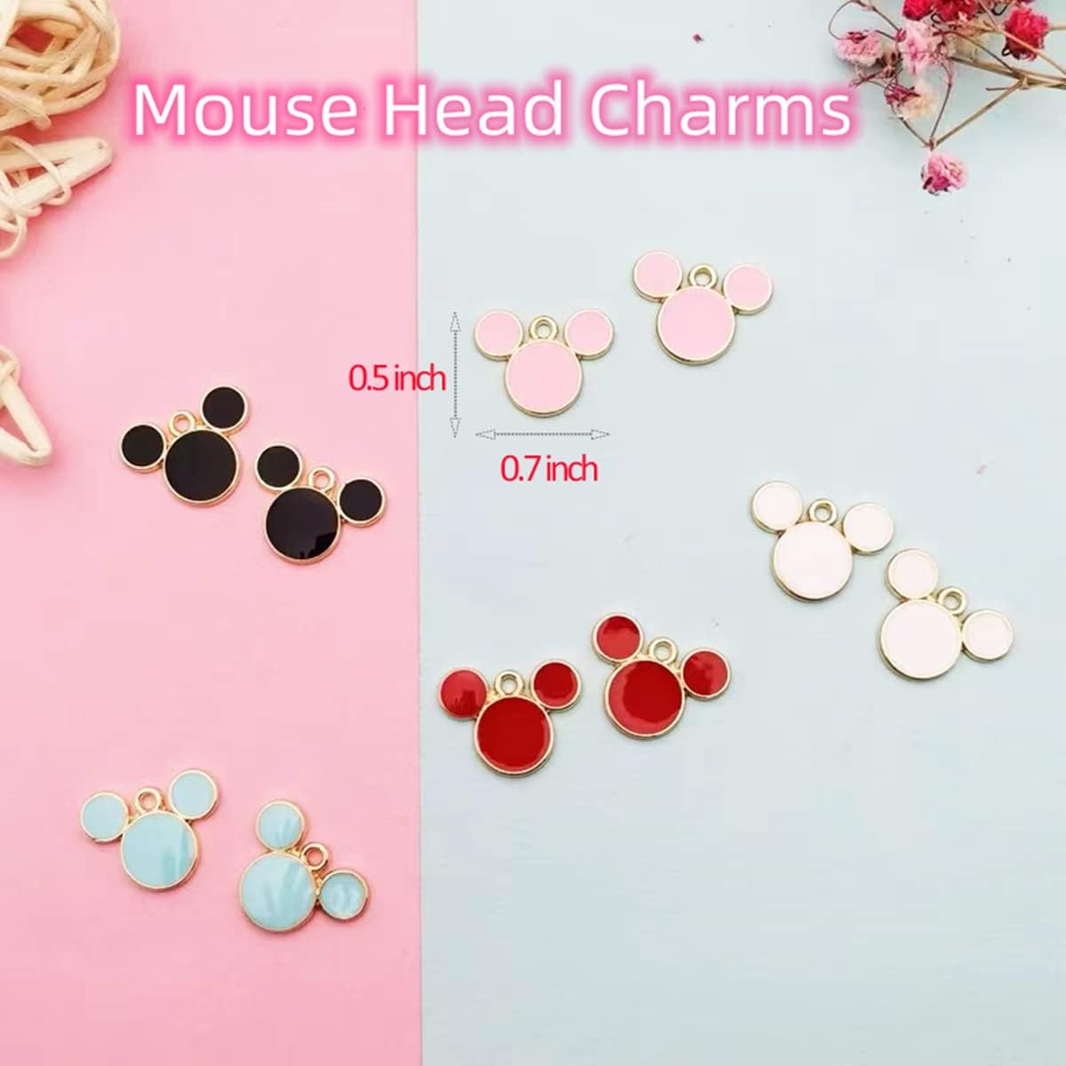 LOPURO Dijes de cabeza de ratón, 30 piezas de dijes coloridos de ratón, llavero, cuentas de ratón para bricolaje, collares, pulseras, aretes,