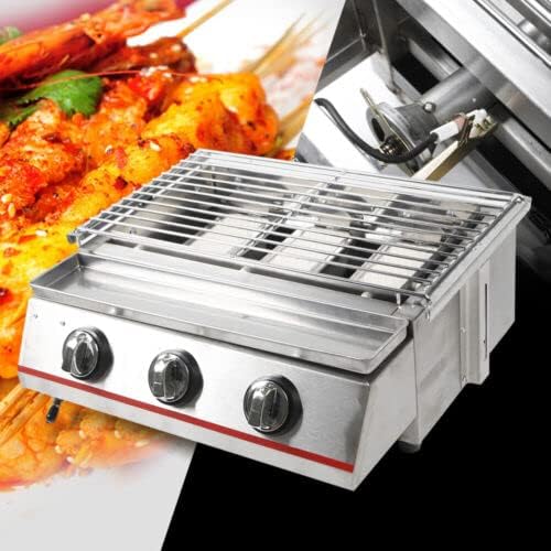 Xuthusman Parrilla de gas sin humo al aire libre de 3 quemadores BBQ Cocina de mesa comercial Escudo de acero inoxidable