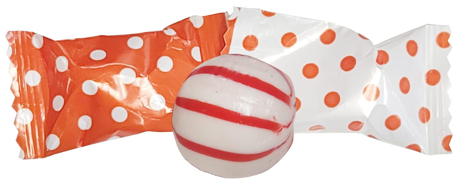 PEPPERMINT – 100 unidades envueltas en envoltorio de caramelo de lunares naranjas, caramelo de menta