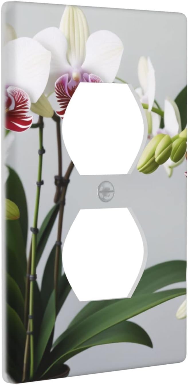 Panel de pared de orquídea mariposa blanca, cubierta de enchufe dúplex, panel de interruptor de luz de palanca, cubierta decorativa para interruptor