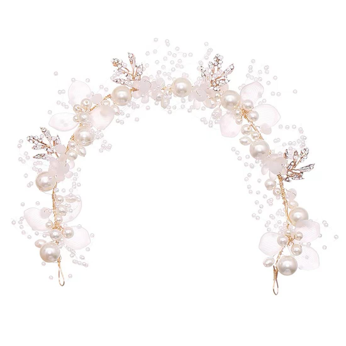 Diadema de boda de cristal de princesa para niña de flores, corona de flores, accesorios para el cabello para fiesta de cumpleaños (blanco)