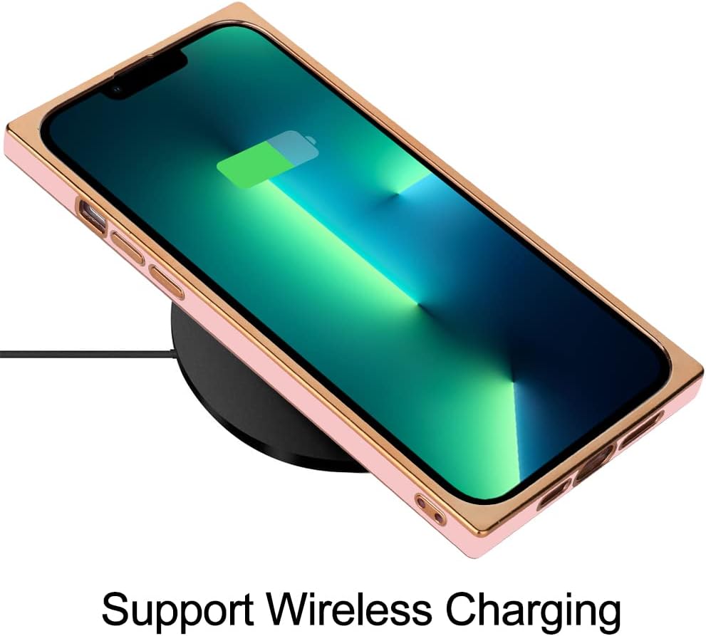 KANGHAR Funda cuadrada compatible con iPhone 13 Pro Max de lujo con bonito diseño galvanizado, funda cuadrada de cuerpo completo, antiarañazos, a