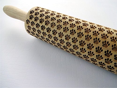 PAW Embossing Rolling Pin Dogie Paw Pattern Laser Engraved with Cat’s Paw for Embossed Cookies by AlgisCrafts