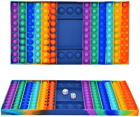 Juguete grande para ansiedad con dados, tablero de ajedrez arcoíris, juguete sensorial de burbujas de silicona para padres e hijos, niños grandes y