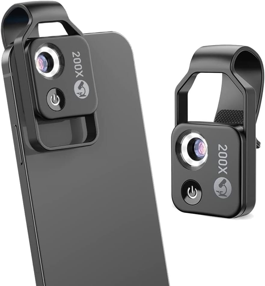 Accesorio del microscopio del teléfono celular 200X con la lente, mini microscopio digital portátil con la luz del LEDel clip universal