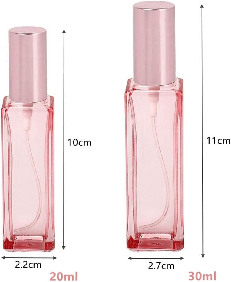 Botellas de perfume de vidrio de 0.7 onzas líquidas, botellas vacías de perfume en aerosol rosa con tapa de oro rosa, recargable, portátil,